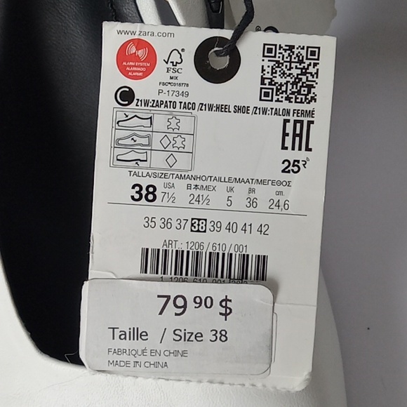 NWT Zara Genuine Leather Cream Slingback Square Toe Chunky Kitten Heels - Picture 2 of 7